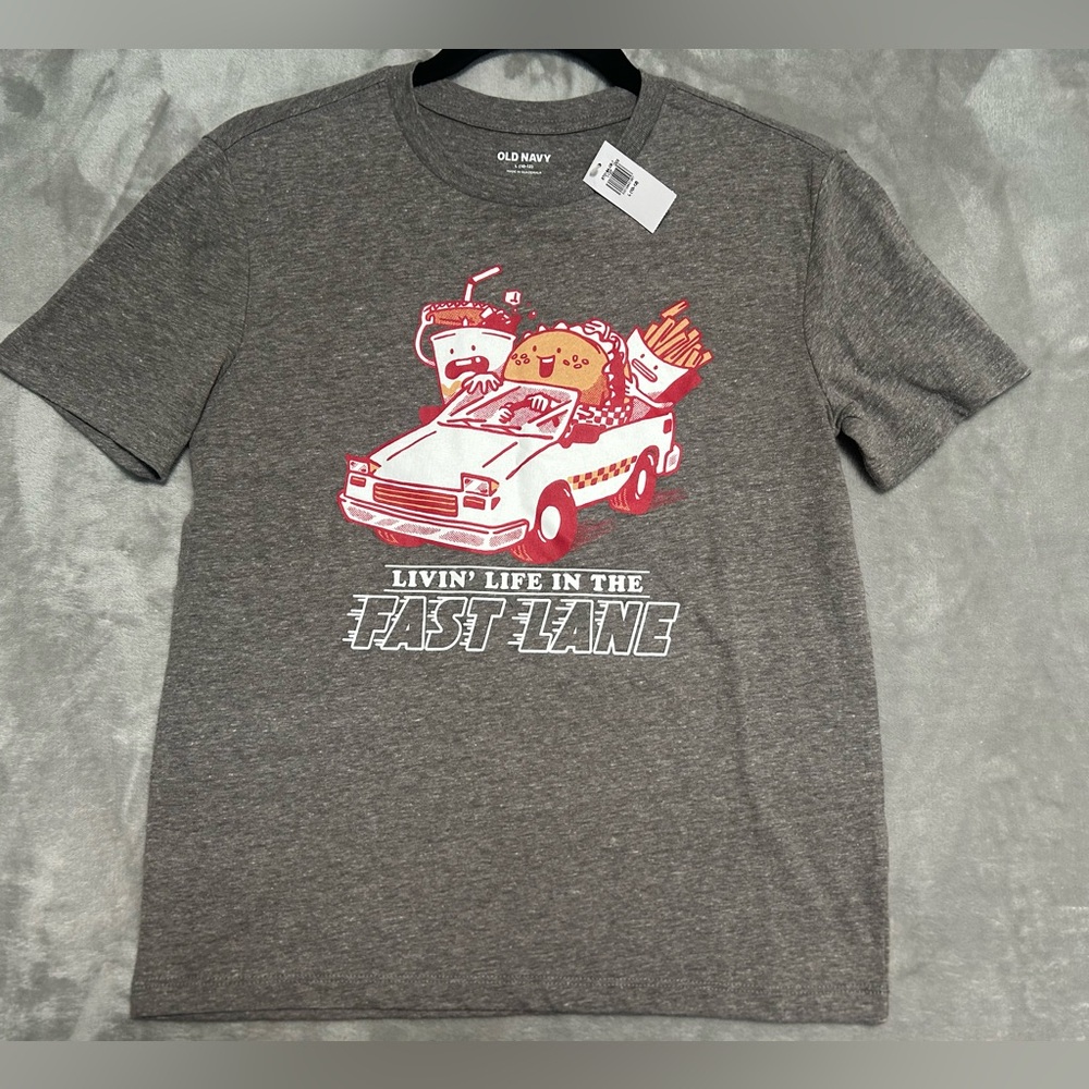 Old Navy Livin Life In The Fast Lane Cars T Shirt Boys Large 10/12 Gray